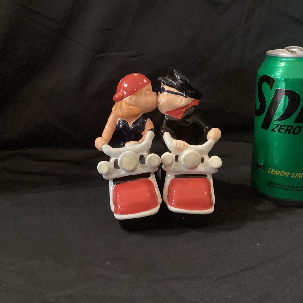 Kissing Biker Couple Salt and Pepper Shakers - Westland giftware, magnetic kiss
